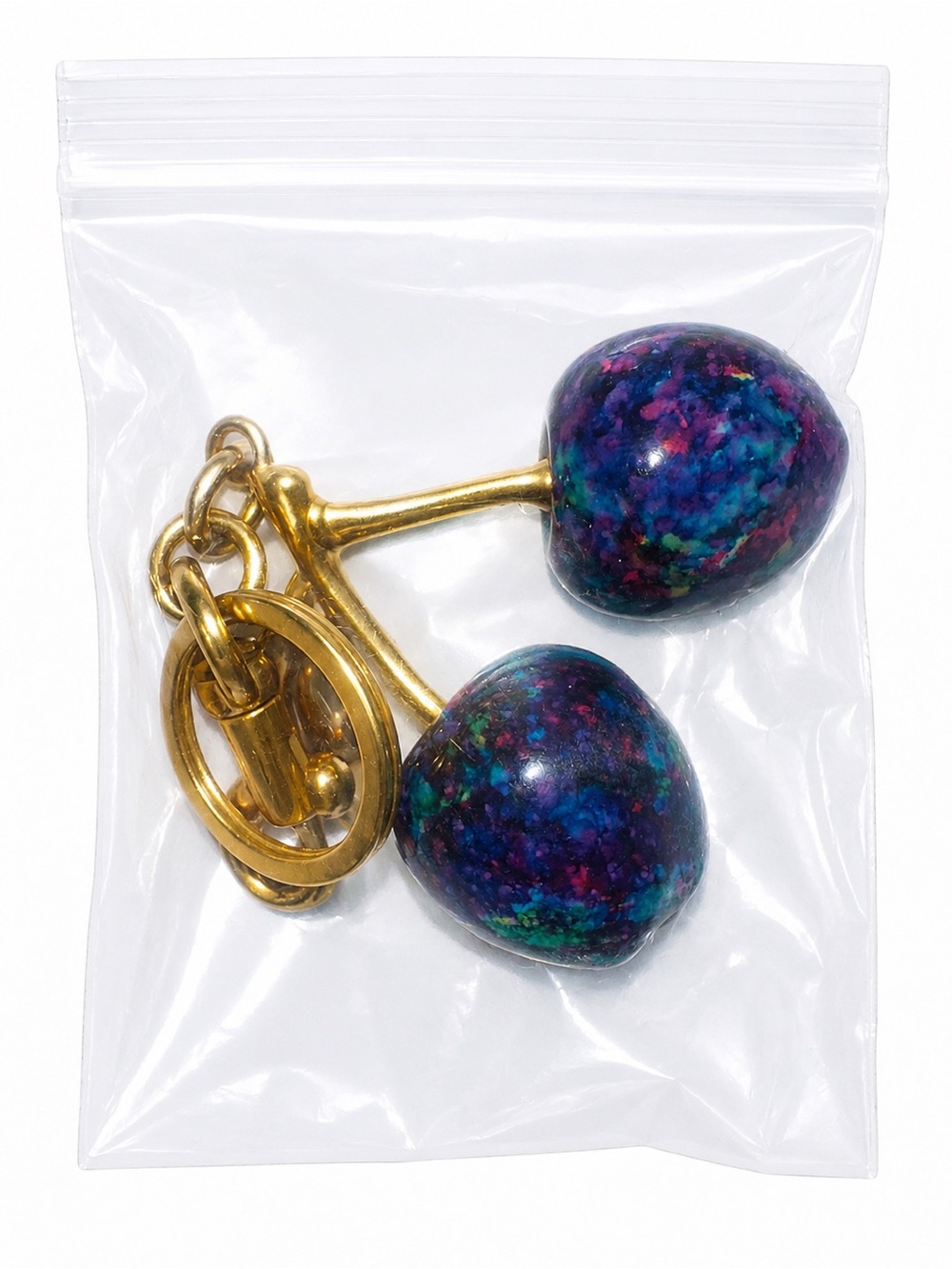 Cherries Keychain or Bag charm Multicolored with Speckled Enamel & Gold accents - Picture 3 of 5